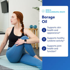 Borage Oil glass bottle with label indicating cold-pressed origin.