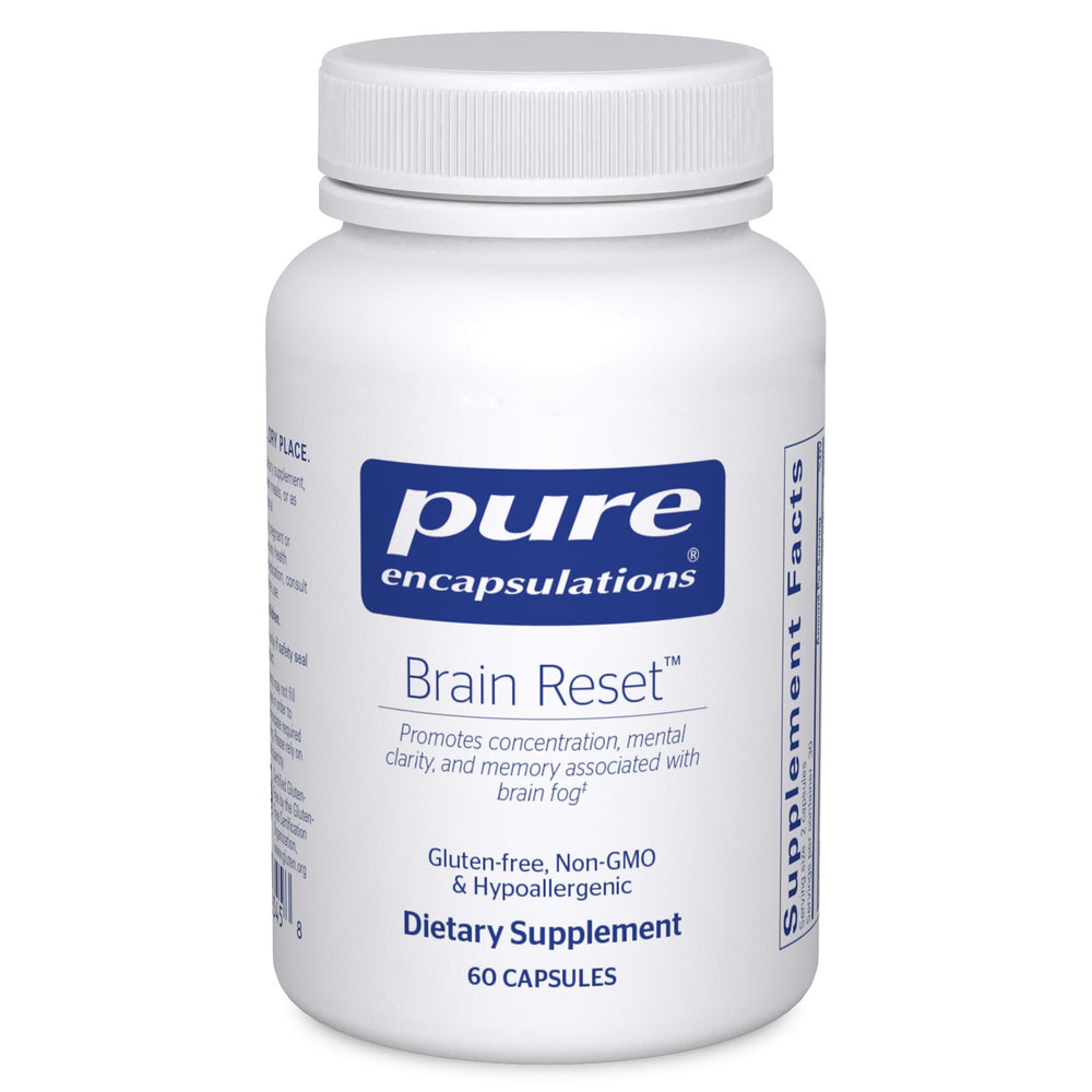 Pure Encapsulations Brain Reset bottle on shelf suggesting focus support for daily tasks