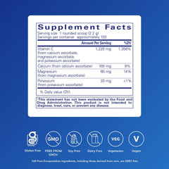 Measuring scoop helps accurate dosing of Buffered Ascorbic Acid Powder.