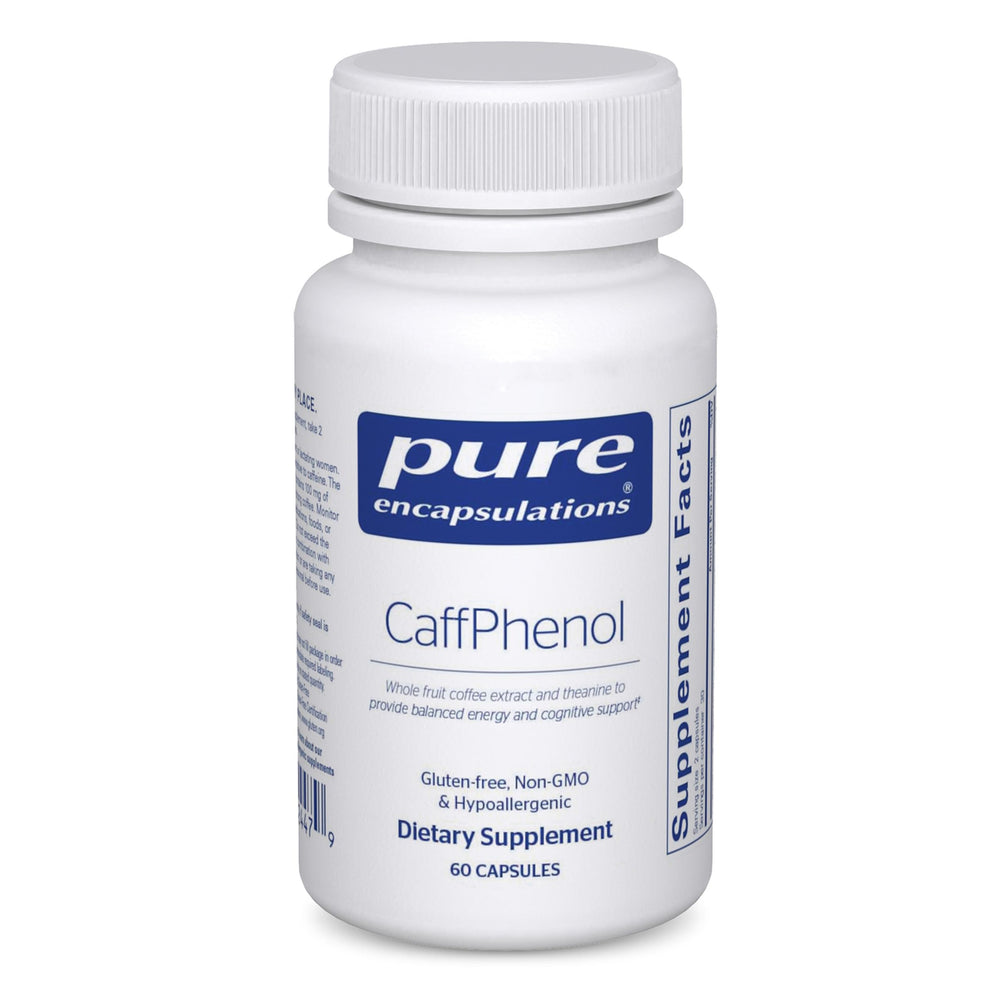 Pure Encapsulations CaffPhenol bottle shot showing balanced energy support