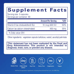 Pure Encapsulations Calcium with Vitamin D3 capsule closeup showing supplement form.