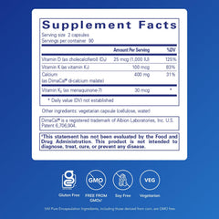 Pure Encapsulations Calcium K/D bottle label highlighting vitamins D and K for calcium metabolism