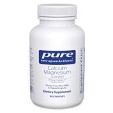 Pure Encapsulations Calcium Magnesium Citrate bottle front for bone support and vegan formula.
