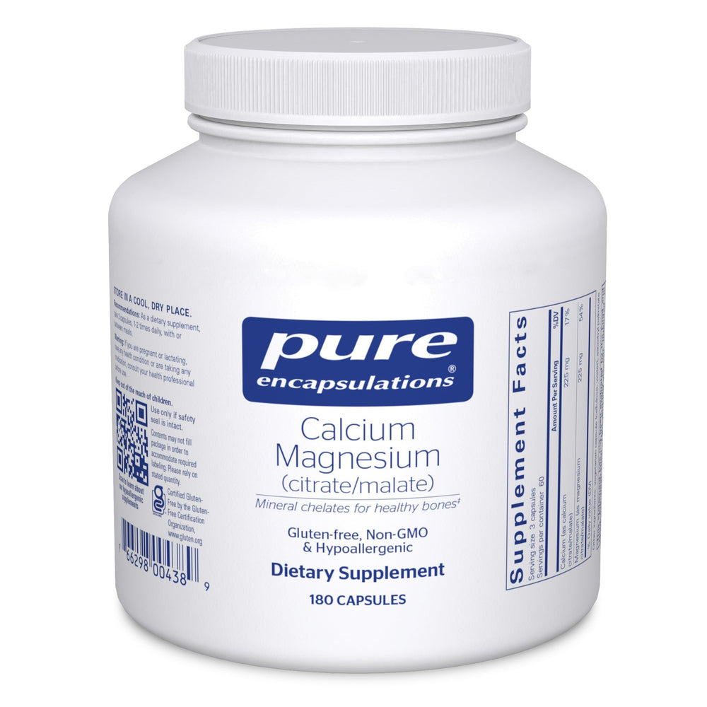 Pure Encapsulations Calcium Magnesium bottle label highlights mineral support