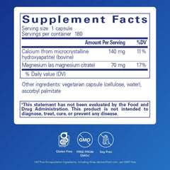 Close-up of Pure Encapsulations Calcium MCHA with Magnesium tablets for easy daily intake