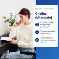 Close-up of the Pure Encapsulations label on Choline Bitartrate