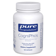 Pure Encapsulations CogniPhos bottle front signaling cognitive support potential.