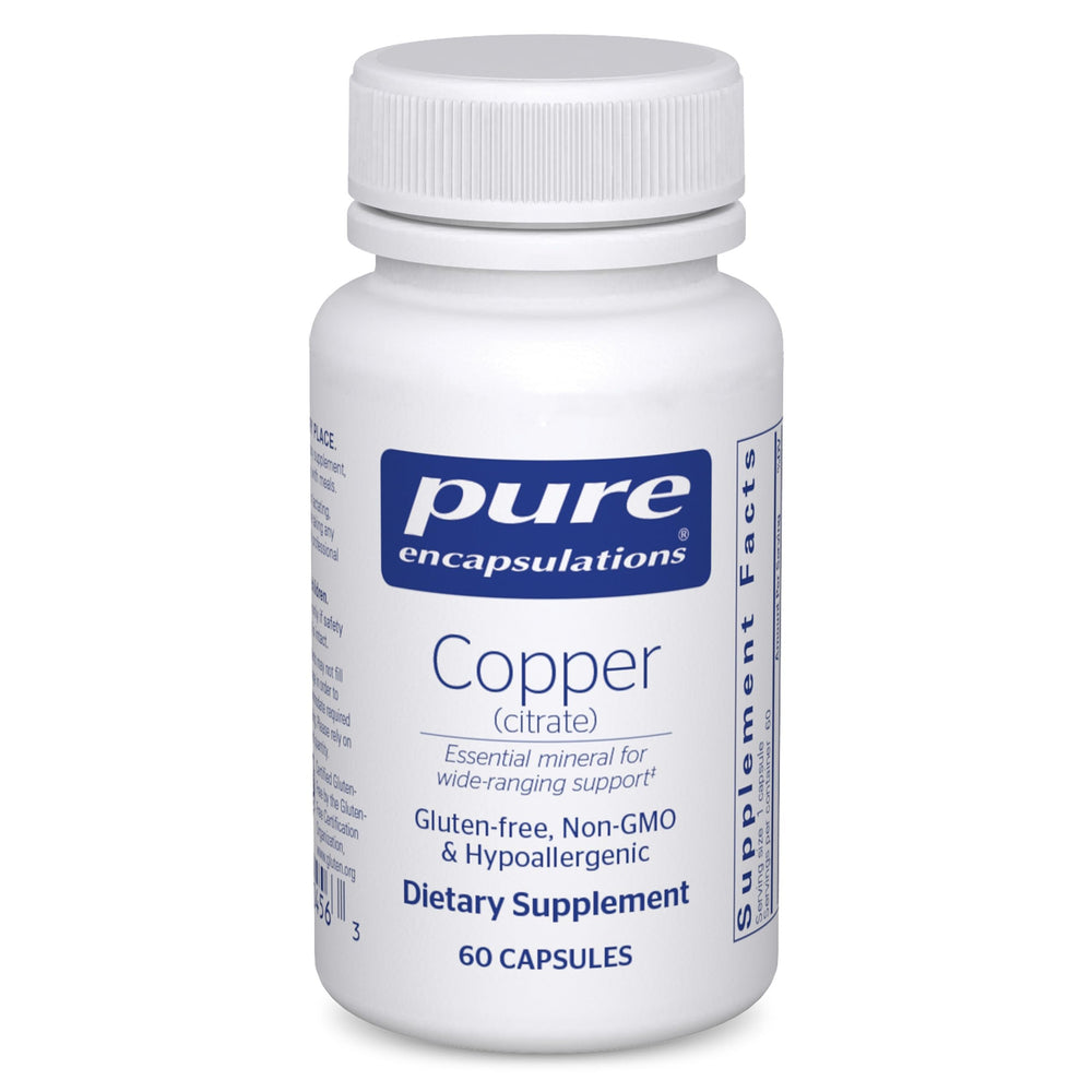 Pure Encapsulations Copper (Citrate) bottle supports daily mineral intake