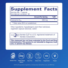 Pure Encapsulations CoQ10 250 mg capsules on bottle close-up, may support cellular energy.