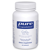 Pure Encapsulations CoQ10 500 mg bottle front supports daily energy and heart health.