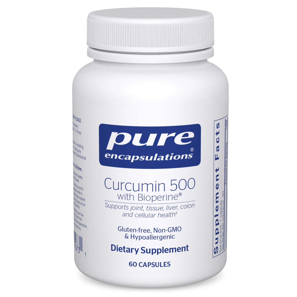 Pure Encapsulations Curcumin 500 bottle front for joint and detox support