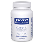 Pure Encapsulations Curcumin bottle demonstrating vegan, non-GMO supplement for joint and liver support.