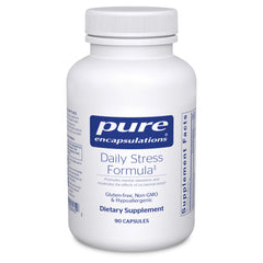 Pure Encapsulations Daily Stress Formula bottle on a clean surface, signaling daily relaxation support