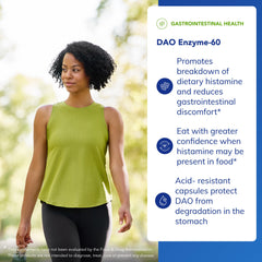 Pure Encapsulations DAO Enzyme ingredient label emphasizing purity and allergen-free formulation.