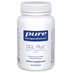 Pure Encapsulations DGL Plus bottle front shows digestive support capsules