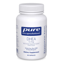 Pure Encapsulations DHEA 5 mg bottle—a potential aid for hormonal balance in daily wellness.