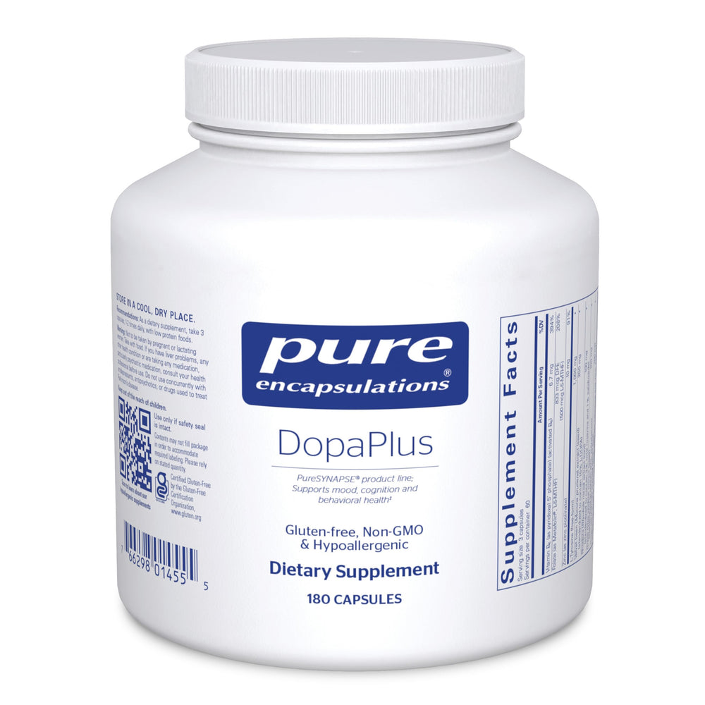 Pure Encapsulations DopaPlus bottle label for daily brain support.