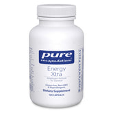 Pure Encapsulations Energy Xtra bottle closeup showing daily adaptogen blend for energy.