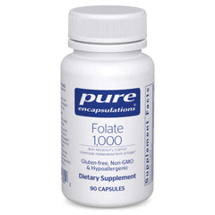 Pure Encapsulations Folate 1000 bottle front indicating heart health potential