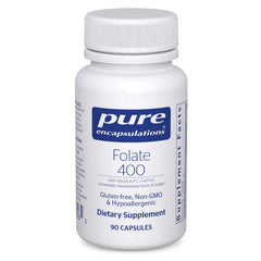 Pure Encapsulations Folate 400 Metafolin bottle label for daily wellness support