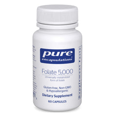 Pure Encapsulations Folate 5000 bottle showing L-5-MTHF for cellular support