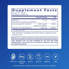 Pure Encapsulations Folate 5,000 Plus label close-up highlights the bioactive 5-MTHF form.