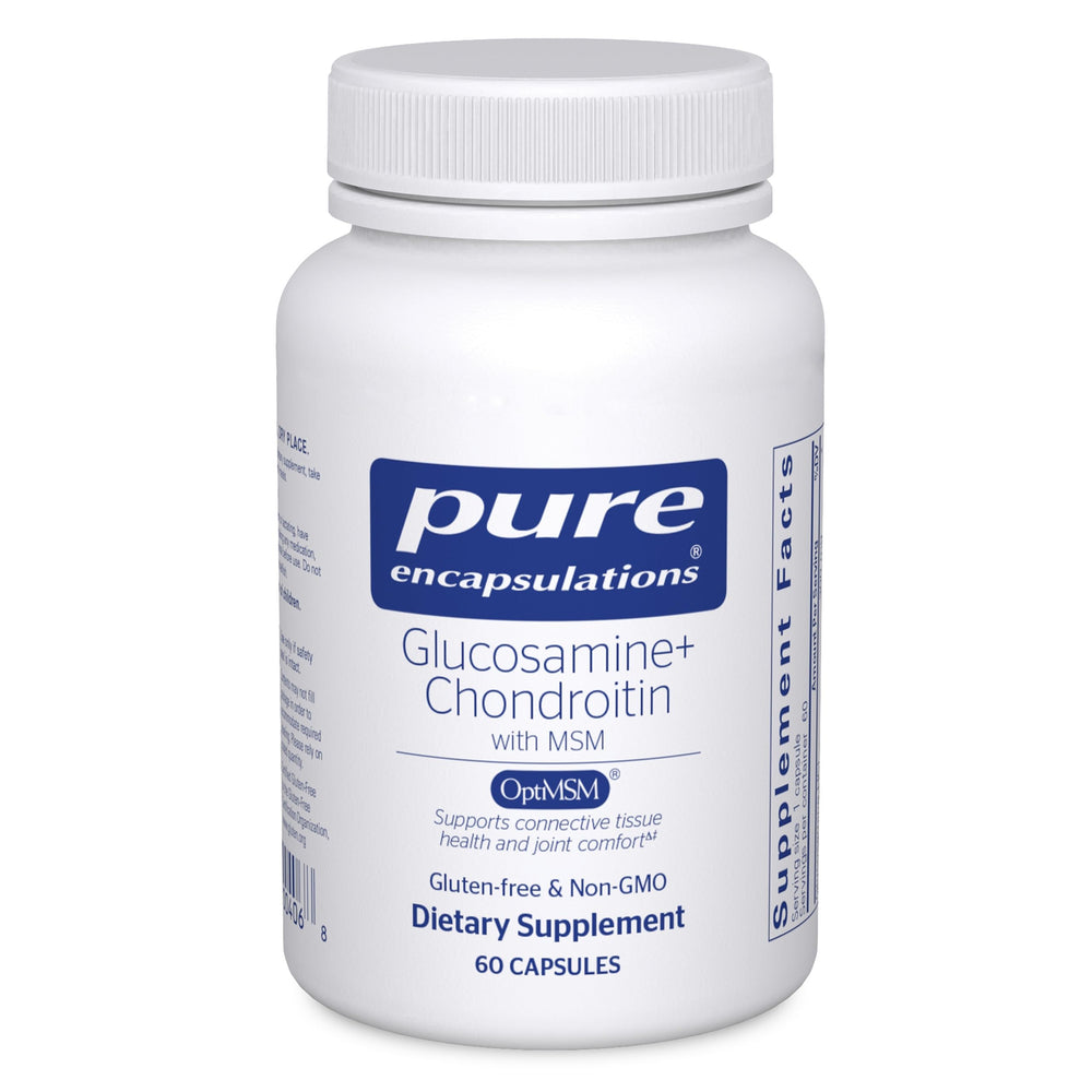 Pure Encapsulations glucosamine chondroitin MSM bottle shows joint support potential