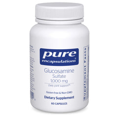 Pure Encapsulations Glucosamine sulfate 1000 mg bottle label highlighting joint support.