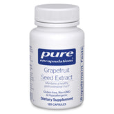 Pure Encapsulations Grapefruit Seed Extract bottle highlighting premium GI support for gut comfort.