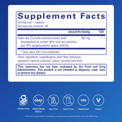 Pure Encapsulations Green Tea Extract Decaf capsules in bottle highlight caffeine-free polyphenols