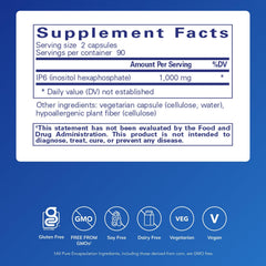 Pure Encapsulations IP6 bottle label detail emphasizes purity and allergen-free formula