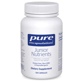 Pure Encapsulations Junior Nutrients bottle front for kids and teens, iron-free multivitamin.