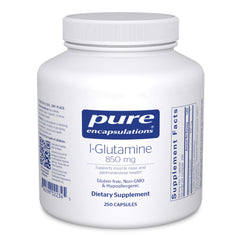 Pure Encapsulations L-Glutamine bottle with capsules supporting gut lining health.