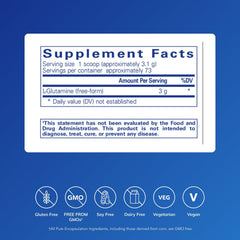 L-Glutamine powder scoop with bottle helps preserve lean muscle during metabolic stress.