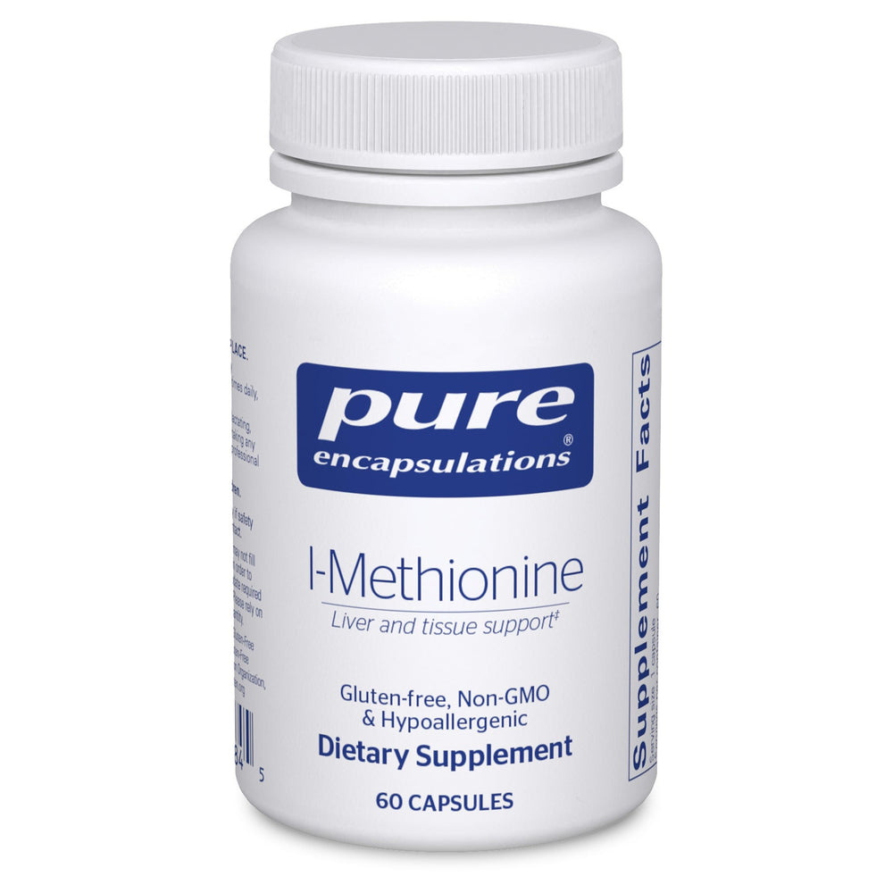 Pure Encapsulations L-Methionine bottle front, signaling trusted purity and daily amino acid support.