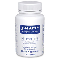 Pure Encapsulations L-Theanine capsules bottle front for calm focus and relaxed alertness