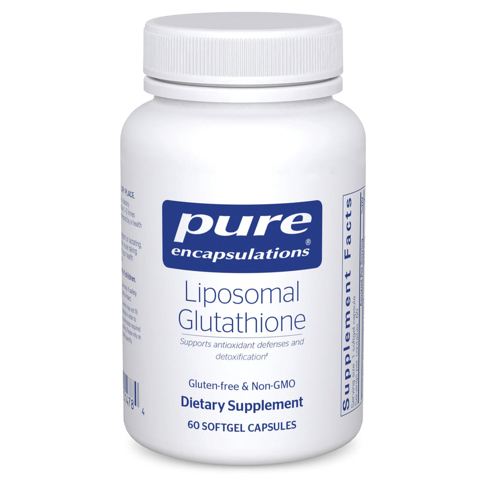 Pure Encapsulations Liposomal Glutathione softgel bottle for convenient daily antioxidant support