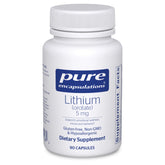 Pure Encapsulations Lithium Orotate 5 mg bottle on display supports daily brain health goals.