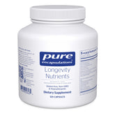 Pure Encapsulations Longevity Nutrients bottle front view for healthy aging support.