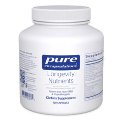 Pure Encapsulations Longevity Nutrients bottle front view for healthy aging support.