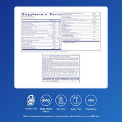Close-up of Longevity Nutrients label highlighting essential vitamins and minerals.