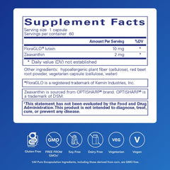 Pure Encapsulations Lutein & Zeaxanthin label close-up emphasizing vegan, non-GMO formula.