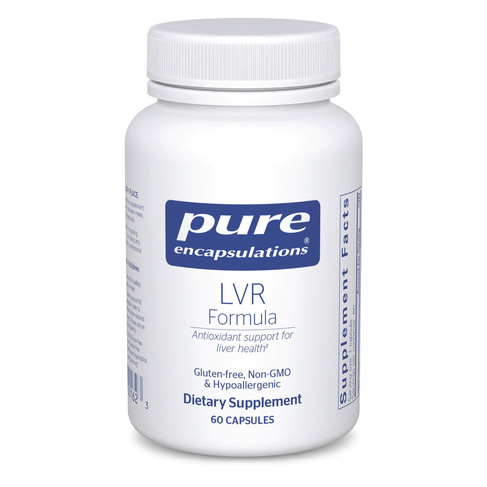Pure Encapsulations LVR Formula bottle showing liver support supplement in a premium bottle