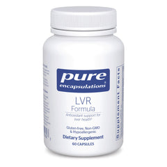 Pure Encapsulations LVR Formula bottle showing liver support supplement in a premium bottle