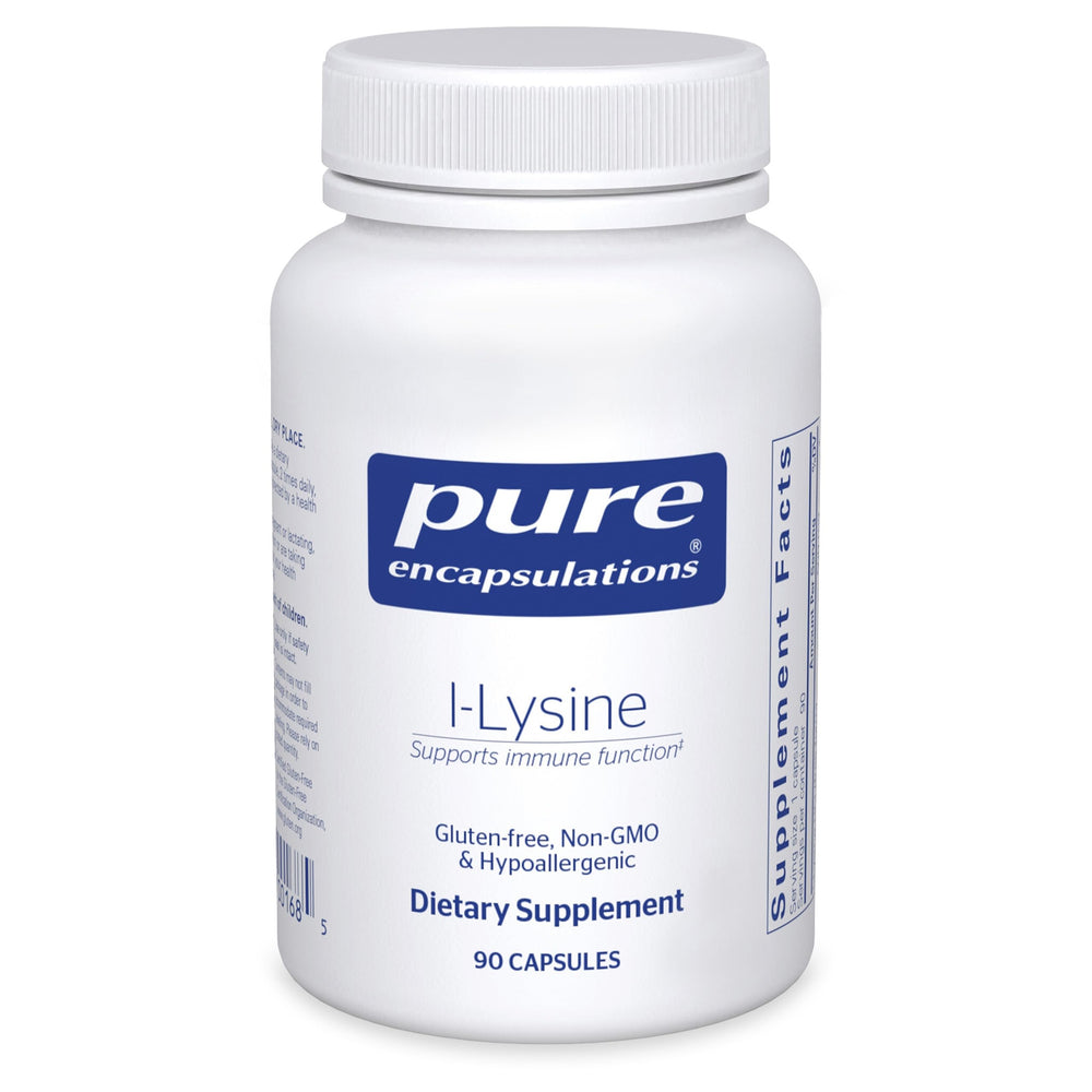 Pure Encapsulations L-Lysine bottle front view highlighting immune support and essential amino acid content