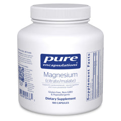 Pure Encapsulations magnesium citrate-malate bottle front view for daily energy support
