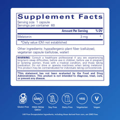 Pure Encapsulations Melatonin 3 mg bottle open shows capsules ready for nightly use