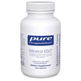 Pure Encapsulations Mineral 650 bottle and label showing hypoallergenic mineral blend.