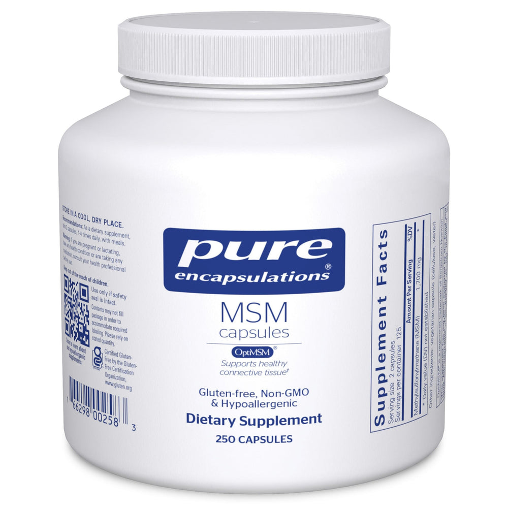 Pure Encapsulations MSM capsules for joint health visual, supporting comfortable movement and connective tissue.