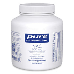 Pure Encapsulations NAC 900 mg capsules in bottle, supporting lung health and immune function.
